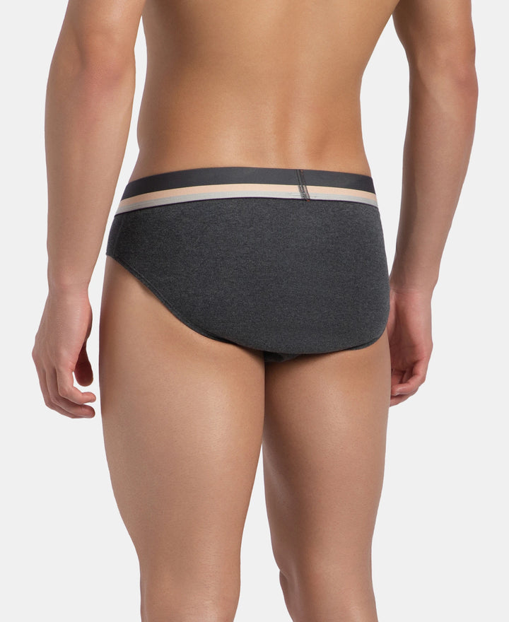 Super Combed Cotton Rib Solid Brief with Ultrasoft Waistband - Charcoal Melange (Pack of 2)