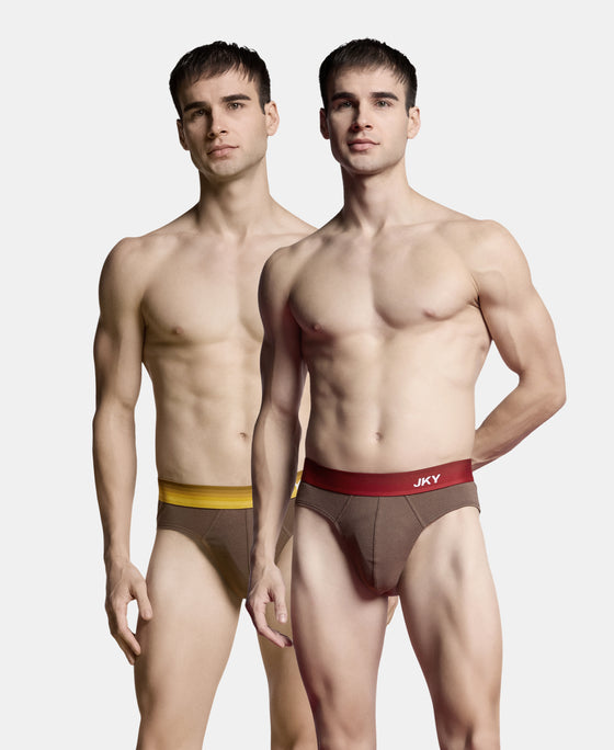 Super Combed Cotton Rib Solid Brief with Ultrasoft Waistband - Major Brown (Pack of 2)