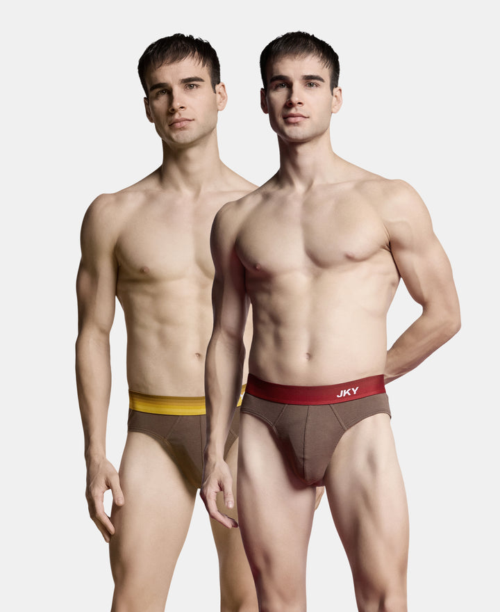 Super Combed Cotton Rib Solid Brief with Ultrasoft Waistband - Major Brown (Pack of 2)