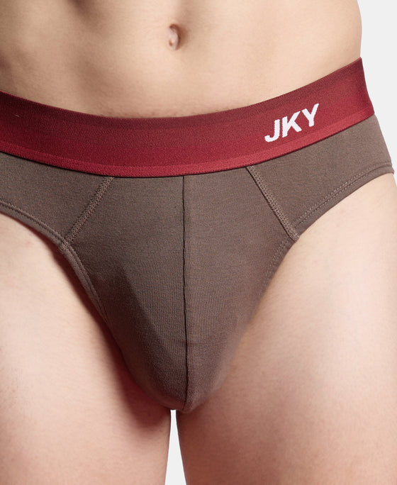 Super Combed Cotton Rib Solid Brief with Ultrasoft Waistband - Major Brown (Pack of 2)