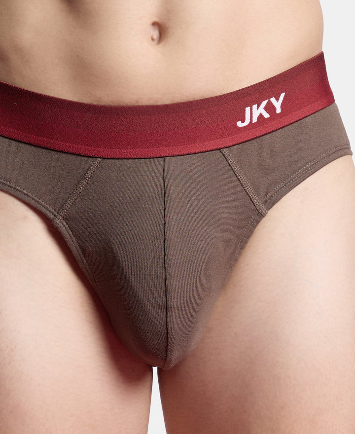 Super Combed Cotton Rib Solid Brief with Ultrasoft Waistband - Major Brown (Pack of 2)