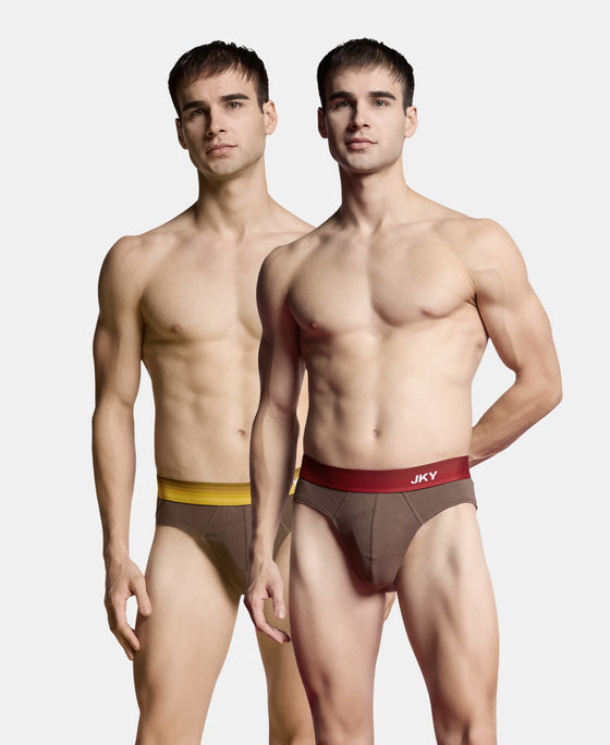 Super Combed Cotton Rib Solid Brief with Ultrasoft Waistband - Major Brown (Pack of 2)