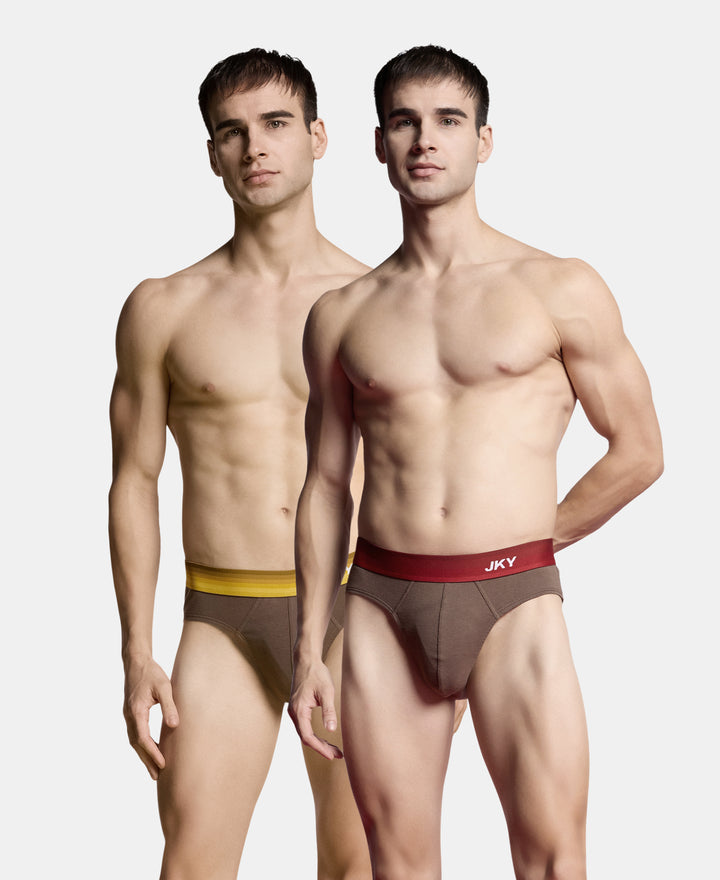 Super Combed Cotton Rib Solid Brief with Ultrasoft Waistband - Major Brown (Pack of 2)