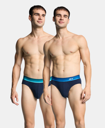 Super Combed Cotton Rib Solid Brief with Ultrasoft Waistband - Navy (Pack of 2)