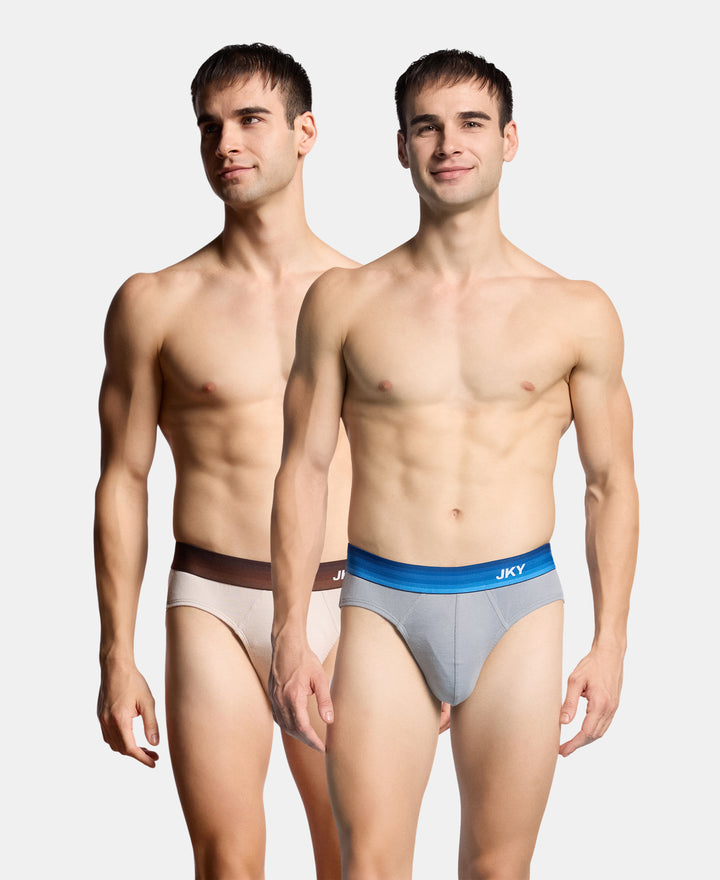 Super Combed Cotton Rib Solid Brief with Ultrasoft Waistband & StayFresh Treatment - Weathervane & Moon Beam (Pack of 2)