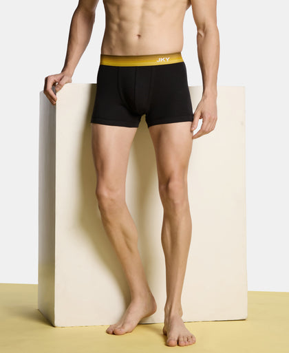 Super Combed Cotton Rib Solid Trunk with Ultrasoft Waistband - Black & Mustard