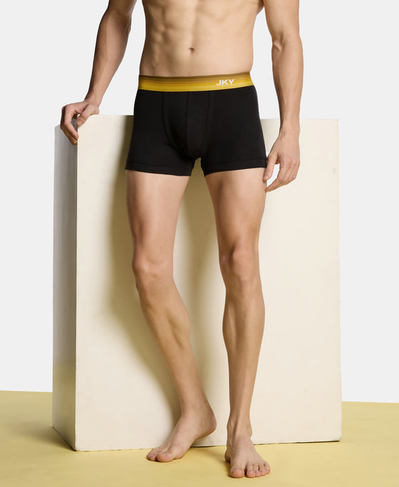 Super Combed Cotton Rib Solid Trunk with Ultrasoft Waistband - Black & Mustard