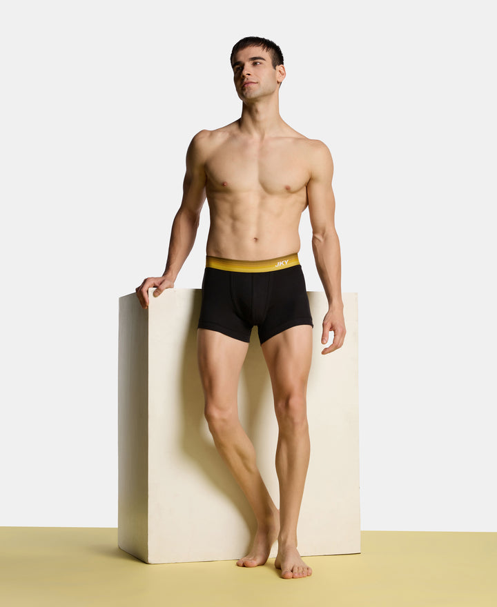 Super Combed Cotton Rib Solid Trunk with Ultrasoft Waistband - Black & Mustard