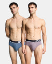 Super Combed Cotton Solid Brief with Ultrasoft Waistband and StayFresh Treatment - Bering Sea & Grey Ridge (Pack of 2)