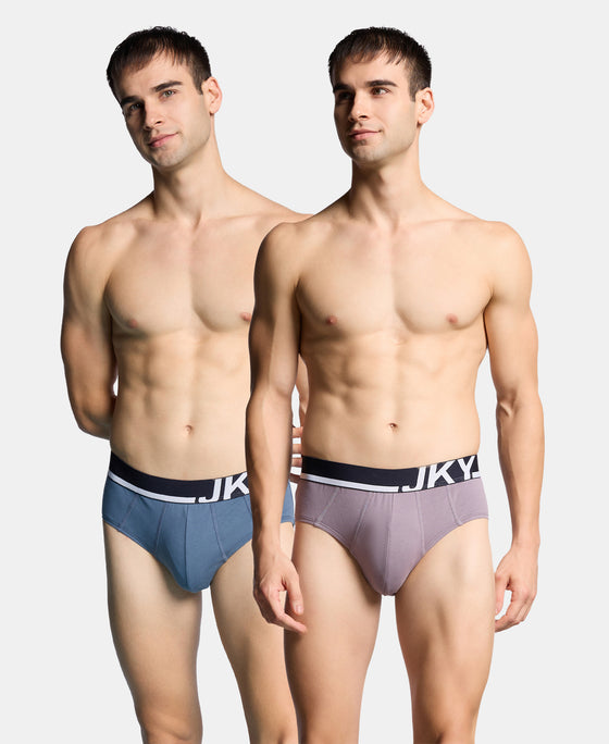 Super Combed Cotton Solid Brief with Ultrasoft Waistband and StayFresh Treatment - Bering Sea & Grey Ridge (Pack of 2)