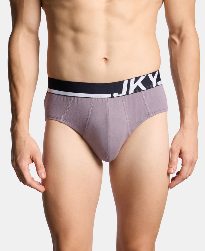 Super Combed Cotton Solid Brief with Ultrasoft Waistband and StayFresh Treatment - Bering Sea & Grey Ridge (Pack of 2)