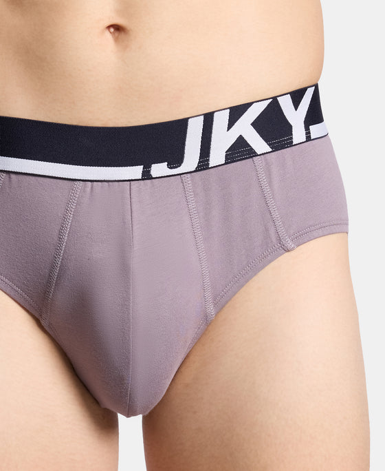Super Combed Cotton Solid Brief with Ultrasoft Waistband and StayFresh Treatment - Bering Sea & Grey Ridge (Pack of 2)