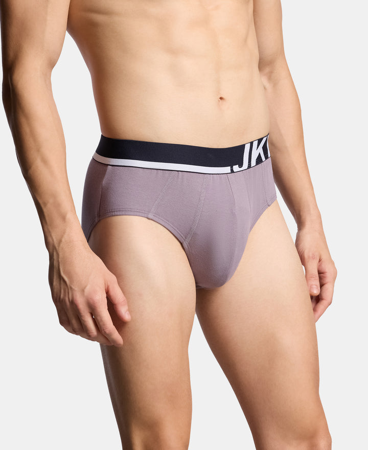Super Combed Cotton Solid Brief with Ultrasoft Waistband and StayFresh Treatment - Bering Sea & Grey Ridge (Pack of 2)