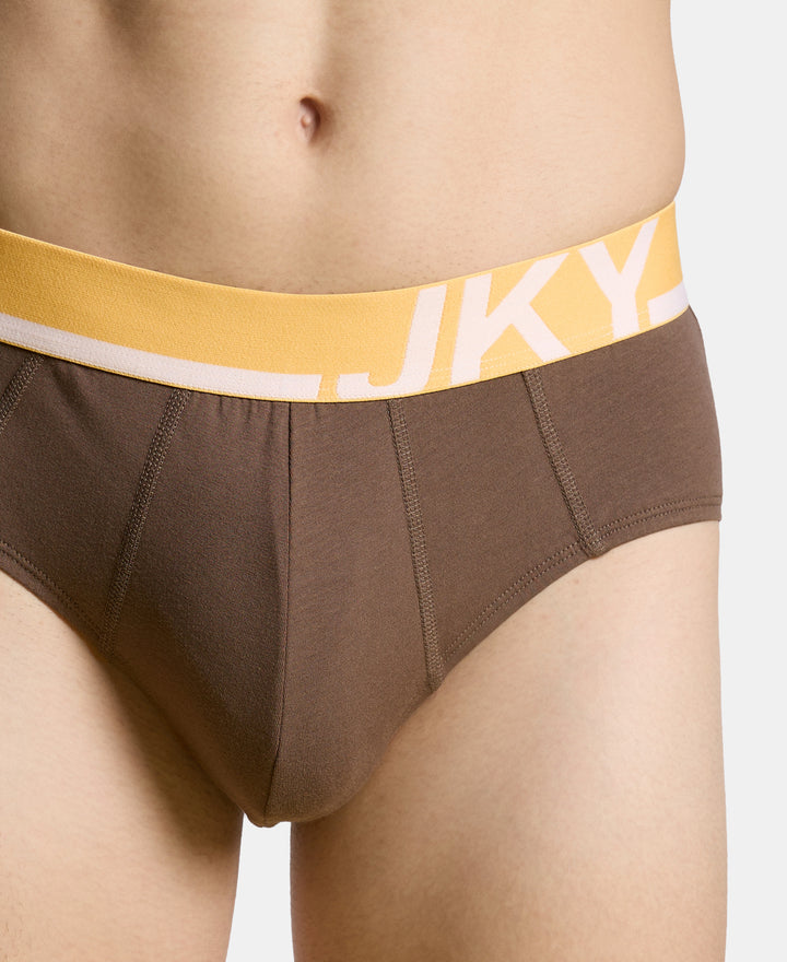 Super Combed Cotton Solid Brief with Ultrasoft Waistband and StayFresh Treatment - Major Brown & Moon Beam (Pack of 2)