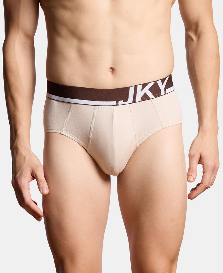 Super Combed Cotton Solid Brief with Ultrasoft Waistband and StayFresh Treatment - Major Brown & Moon Beam (Pack of 2)