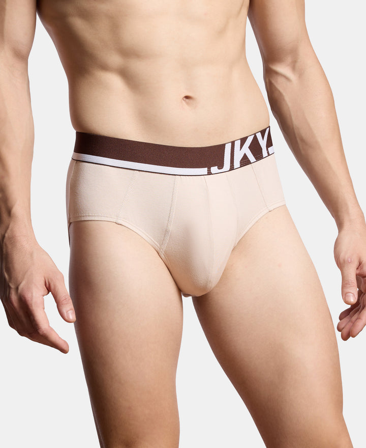 Super Combed Cotton Solid Brief with Ultrasoft Waistband and StayFresh Treatment - Major Brown & Moon Beam (Pack of 2)