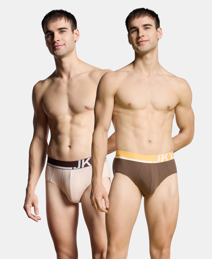 Super Combed Cotton Solid Brief with Ultrasoft Waistband and StayFresh Treatment - Major Brown & Moon Beam (Pack of 2)