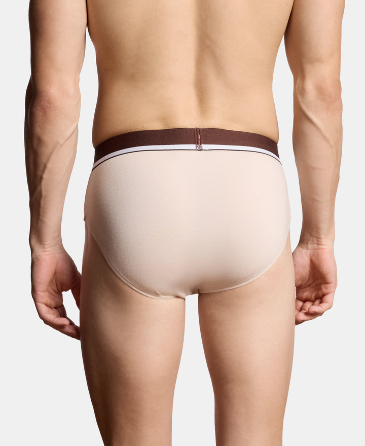 Super Combed Cotton Solid Brief with Ultrasoft Waistband and StayFresh Treatment - Major Brown & Moon Beam (Pack of 2)