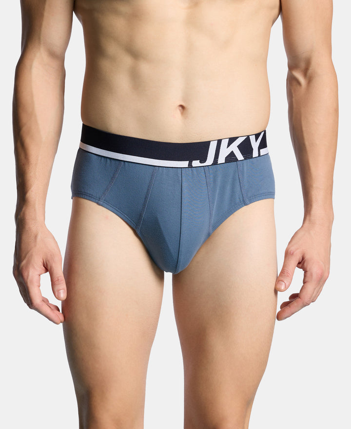 Super Combed Cotton Solid Brief with Ultrasoft Waistband and StayFresh Treatment - Bering Sea, Navy & White