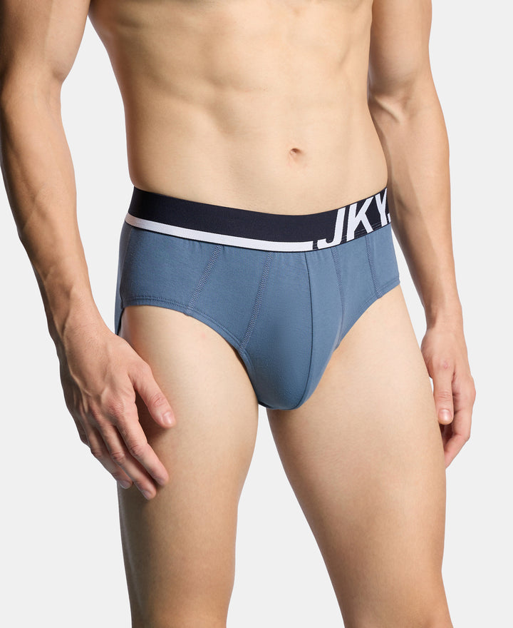 Super Combed Cotton Solid Brief with Ultrasoft Waistband and StayFresh Treatment - Bering Sea, Navy & White