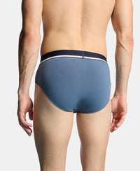 Super Combed Cotton Solid Brief with Ultrasoft Waistband and StayFresh Treatment - Bering Sea, Navy & White