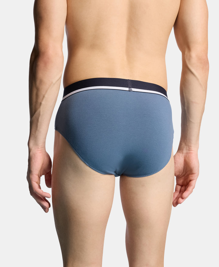 Super Combed Cotton Solid Brief with Ultrasoft Waistband and StayFresh Treatment - Bering Sea, Navy & White
