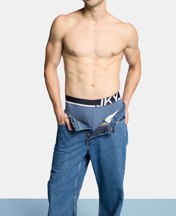 Super Combed Cotton Solid Brief with Ultrasoft Waistband and StayFresh Treatment - Bering Sea, Navy & White