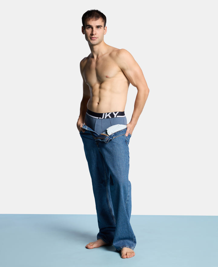 Super Combed Cotton Solid Brief with Ultrasoft Waistband and StayFresh Treatment - Bering Sea, Navy & White