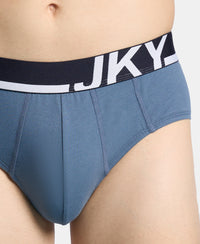Super Combed Cotton Solid Brief with Ultrasoft Waistband and StayFresh Treatment - Bering Sea, Navy & White