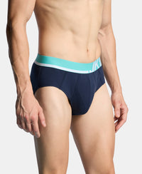 Super Combed Cotton Solid Brief with Ultrasoft Waistband and StayFresh Treatment - Navy, Turquoise & White