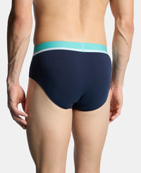 Super Combed Cotton Solid Brief with Ultrasoft Waistband and StayFresh Treatment - Navy, Turquoise & White