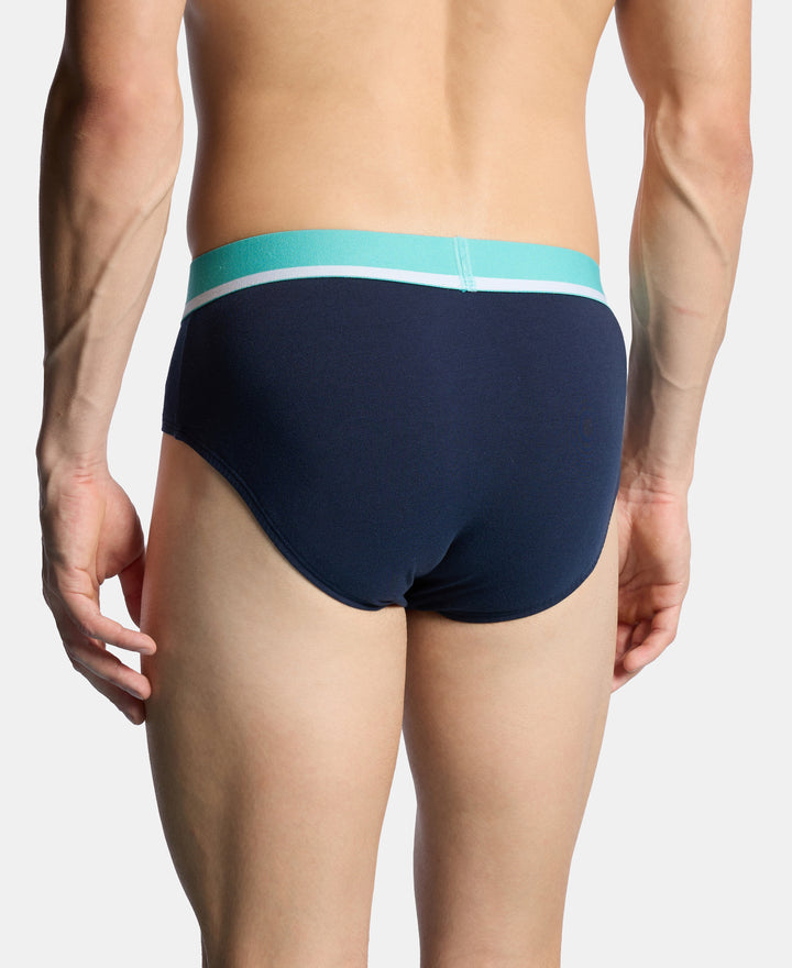 Super Combed Cotton Solid Brief with Ultrasoft Waistband and StayFresh Treatment - Navy, Turquoise & White