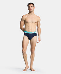 Super Combed Cotton Solid Brief with Ultrasoft Waistband and StayFresh Treatment - Navy, Turquoise & White