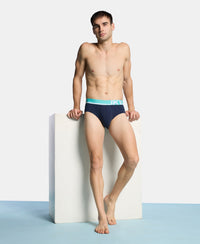 Super Combed Cotton Solid Brief with Ultrasoft Waistband and StayFresh Treatment - Navy, Turquoise & White