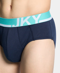 Super Combed Cotton Solid Brief with Ultrasoft Waistband and StayFresh Treatment - Navy, Turquoise & White
