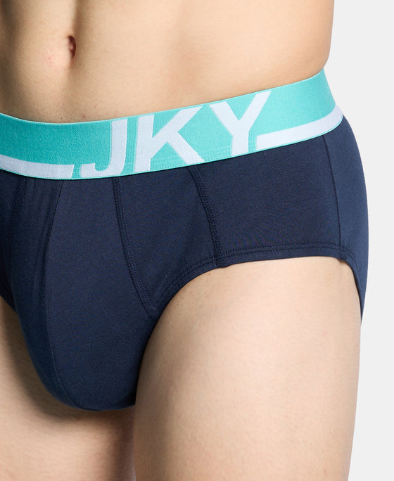 Super Combed Cotton Solid Brief with Ultrasoft Waistband and StayFresh Treatment - Navy, Turquoise & White
