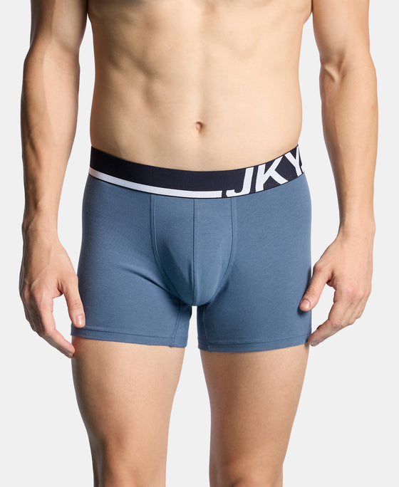 Super Combed Cotton Solid Trunk with Ultrasoft Waistband and StayFresh Treatment - Bering Sea & Grey Ridge (Pack of 2)
