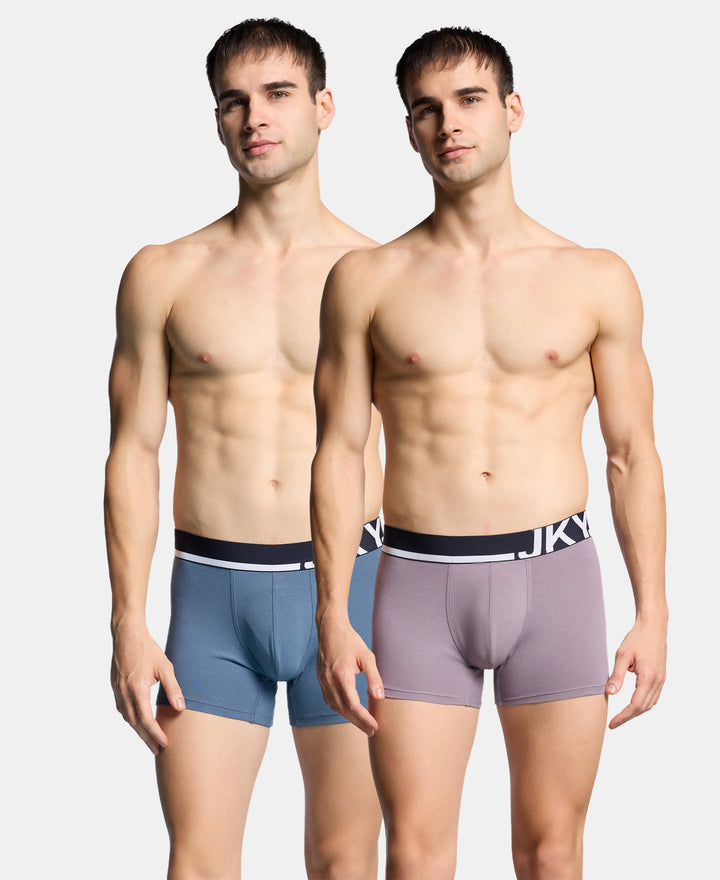 Super Combed Cotton Solid Trunk with Ultrasoft Waistband and StayFresh Treatment - Bering Sea & Grey Ridge (Pack of 2)