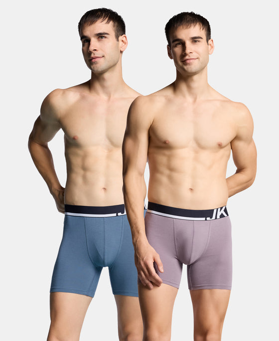 Super Combed Cotton Solid Boxer Brief with Ultrasoft Waistband and StayFresh Treatment - Bering Sea & Grey Ridge (Pack of 2)