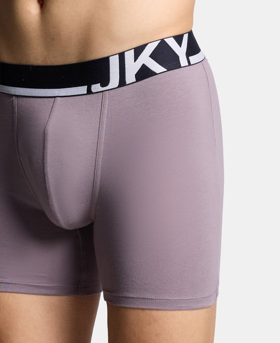 Super Combed Cotton Solid Boxer Brief with Ultrasoft Waistband and StayFresh Treatment - Bering Sea & Grey Ridge (Pack of 2)