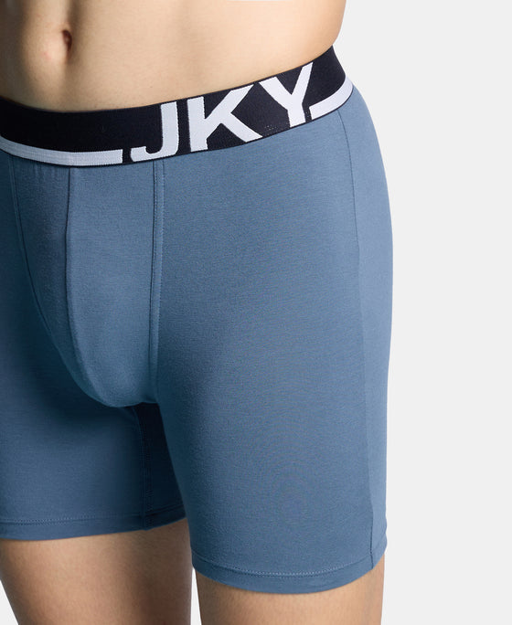 Super Combed Cotton Solid Boxer Brief with Ultrasoft Waistband and StayFresh Treatment - Bering Sea & Grey Ridge (Pack of 2)