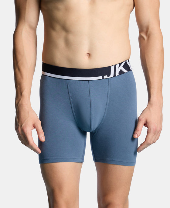 Super Combed Cotton Solid Boxer Brief with Ultrasoft Waistband and StayFresh Treatment - Bering Sea & Grey Ridge (Pack of 2)