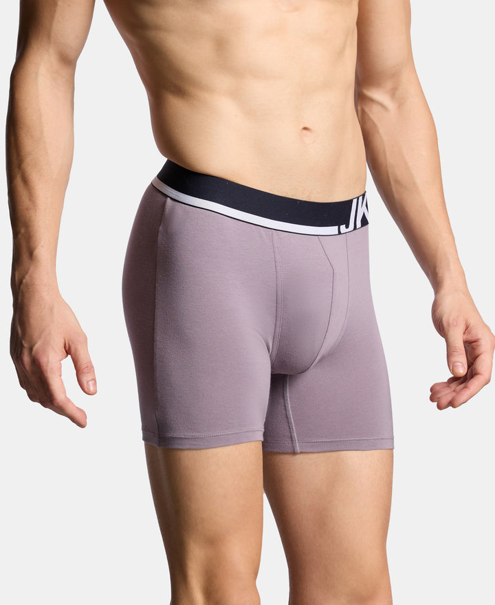 Super Combed Cotton Solid Boxer Brief with Ultrasoft Waistband and StayFresh Treatment - Bering Sea & Grey Ridge (Pack of 2)