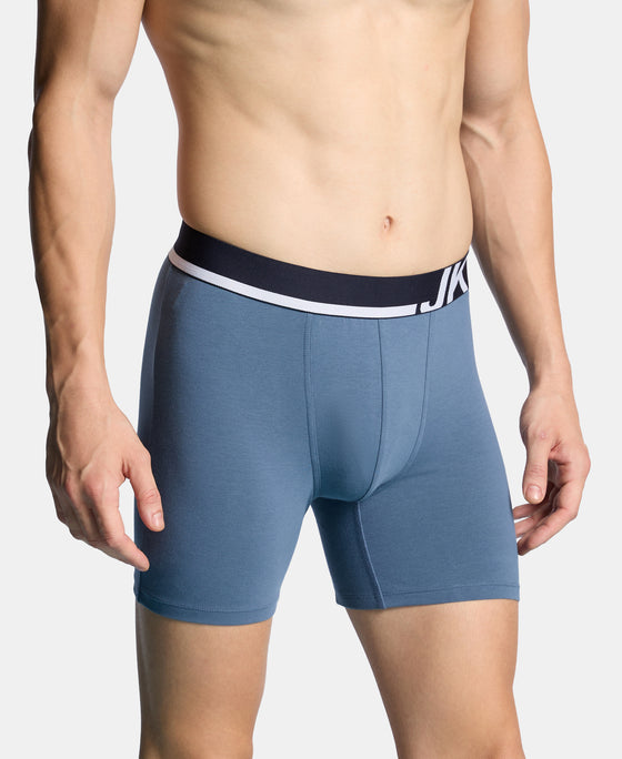 Super Combed Cotton Solid Boxer Brief with Ultrasoft Waistband and StayFresh Treatment - Bering Sea & Grey Ridge (Pack of 2)