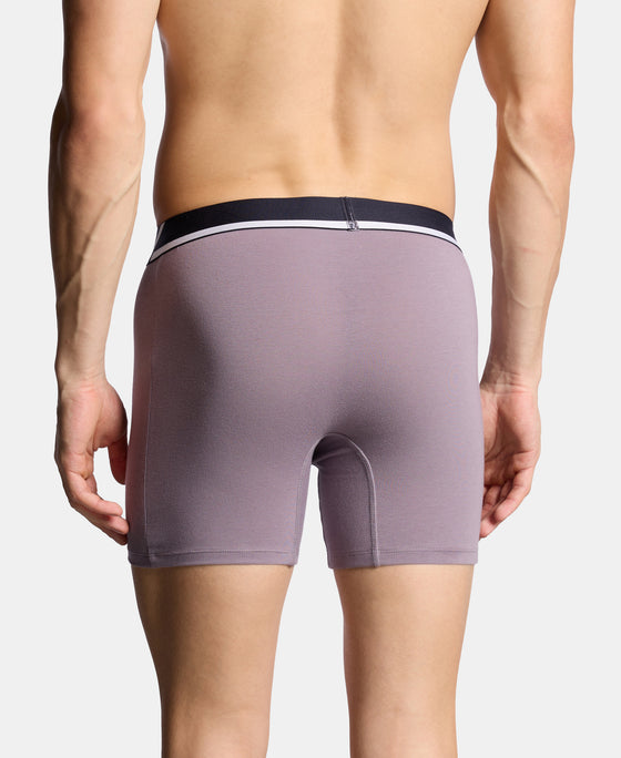 Super Combed Cotton Solid Boxer Brief with Ultrasoft Waistband and StayFresh Treatment - Bering Sea & Grey Ridge (Pack of 2)