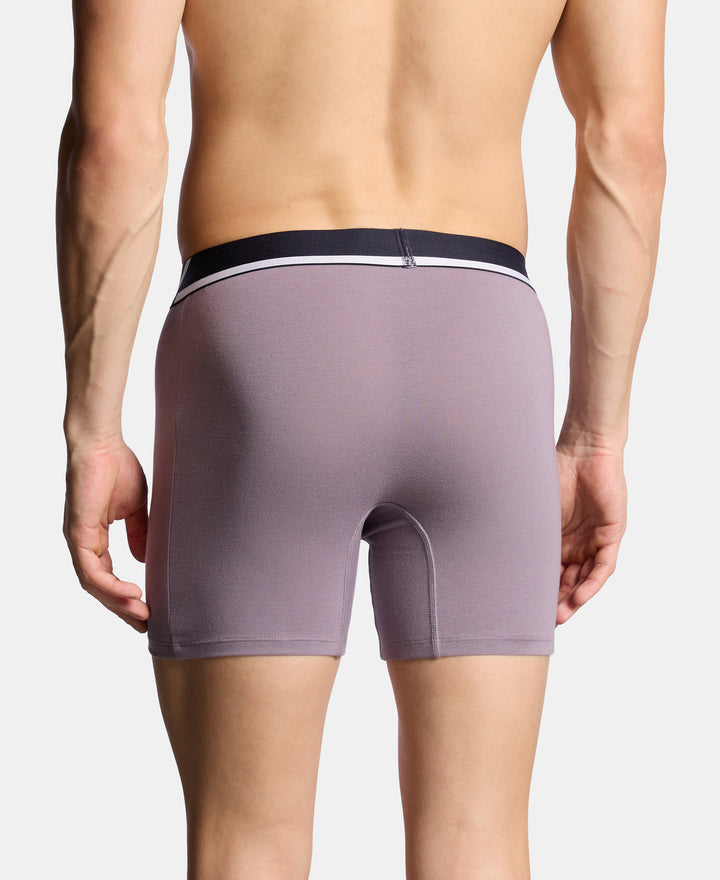 Super Combed Cotton Solid Boxer Brief with Ultrasoft Waistband and StayFresh Treatment - Bering Sea & Grey Ridge (Pack of 2)