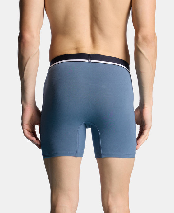Super Combed Cotton Solid Boxer Brief with Ultrasoft Waistband and StayFresh Treatment - Bering Sea & Grey Ridge (Pack of 2)