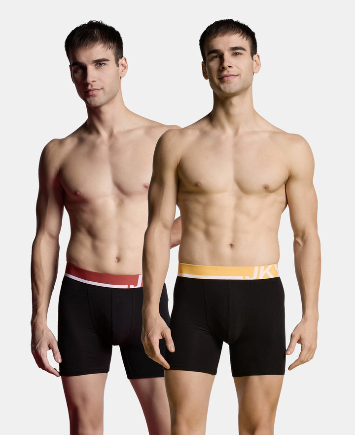 Super Combed Cotton Solid Boxer Brief with Ultrasoft Waistband and StayFresh Treatment - Black (Pack of 2)