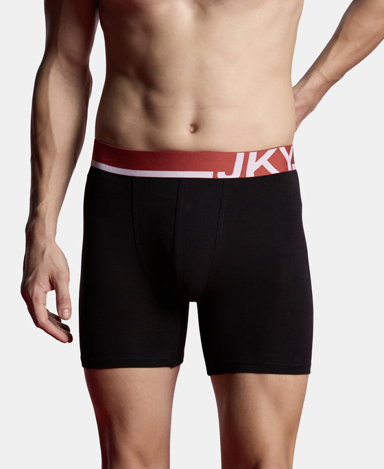 Super Combed Cotton Solid Boxer Brief with Ultrasoft Waistband and StayFresh Treatment - Black (Pack of 2)