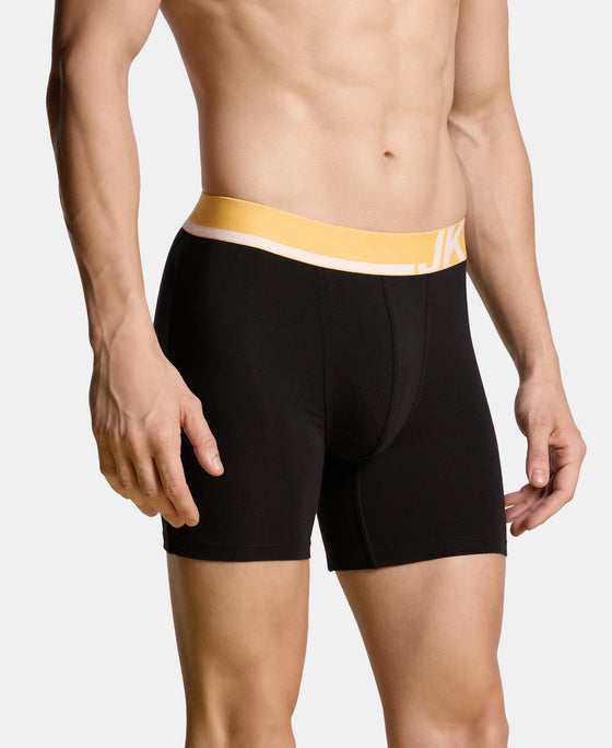 Super Combed Cotton Solid Boxer Brief with Ultrasoft Waistband and StayFresh Treatment - Black (Pack of 2)
